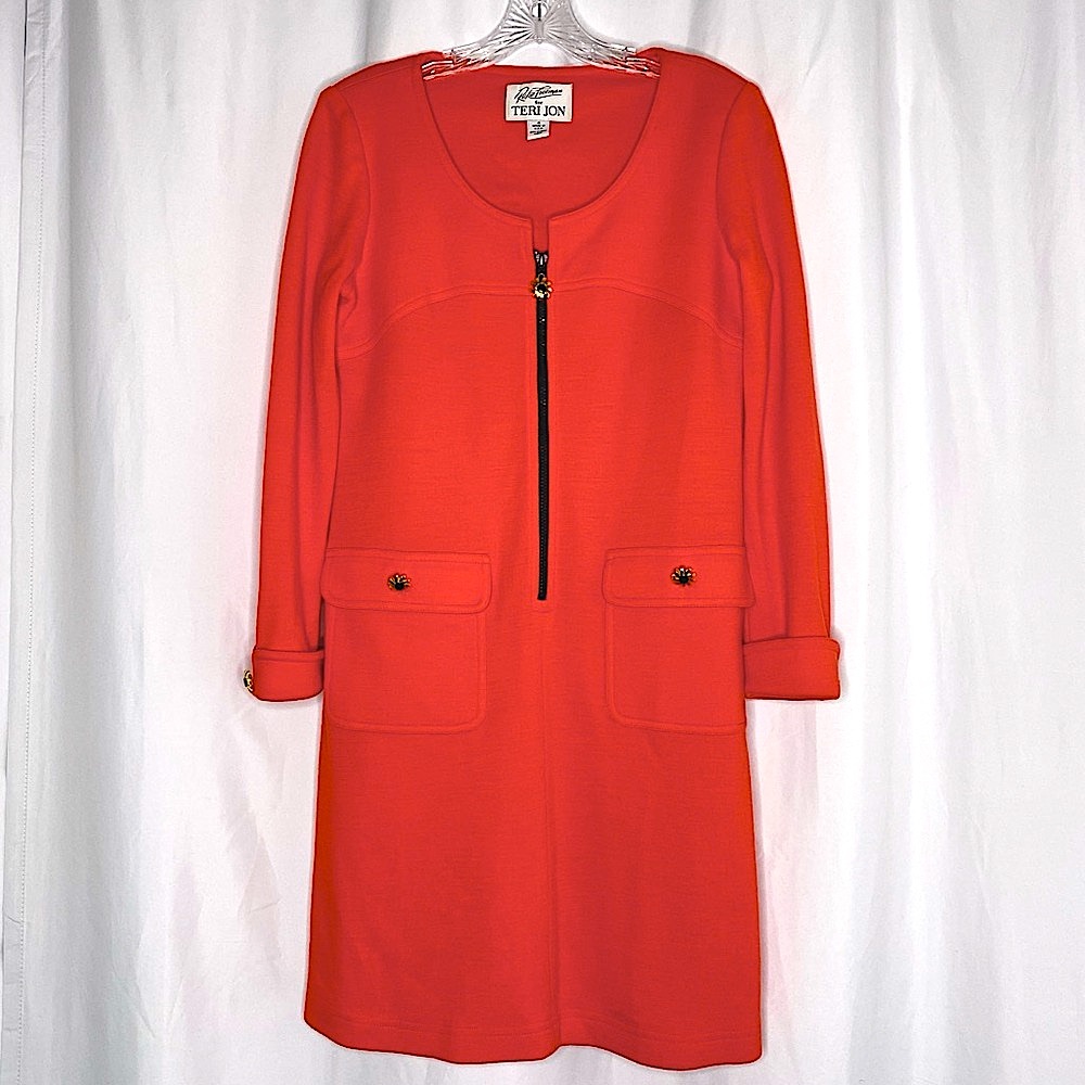 Rickie Freeman Teri Jon Vintage Wool Shift Dress Sz 4 Front Zip Stretch 90s Y2K